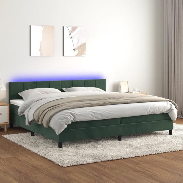 ARDEBO.de - Boxspringbett mit Matratze & LED Dunkelgrün 200x200 cm Samt