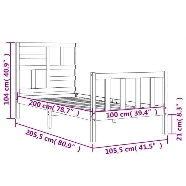 Massivholzbett mit Kopfteil 100x200 cm