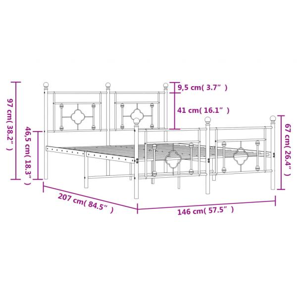 Bettgestell mit Kopf- und Fußteil Metall Schwarz 140x200 cm