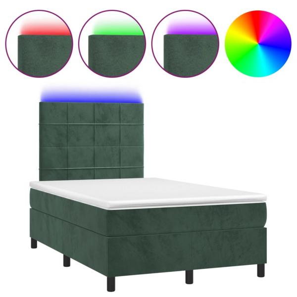 Boxspringbett mit Matratze & LED Dunkelgrün 120x200 cm Samt