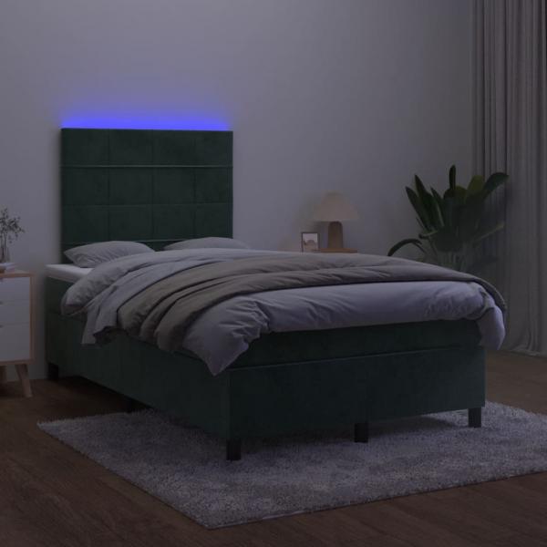 Boxspringbett mit Matratze & LED Dunkelgrün 120x200 cm Samt