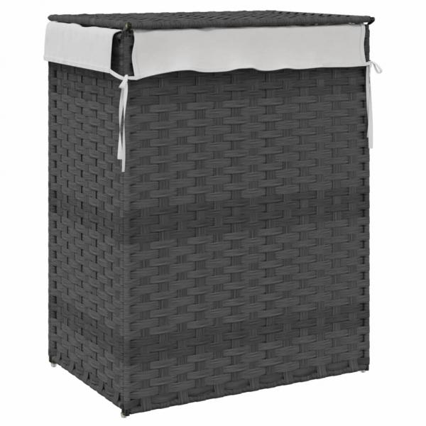 Wäschekorb mit Deckel Grau 46x33x60 cm Poly Rattan