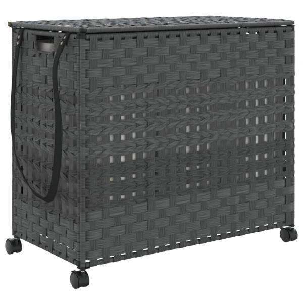 Wäschekorb mit Rollen Grau 66x35x60 cm Rattan