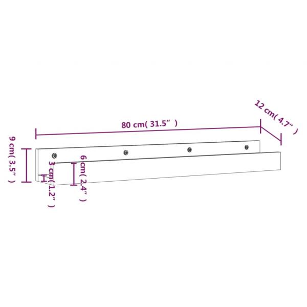 Wandregale 2 Stk. Grau 80x12x9 cm Massivholz Kiefer