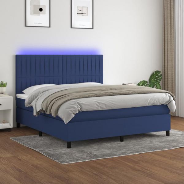 ARDEBO.de - Boxspringbett mit Matratze & LED Blau 160x200 cm Stoff