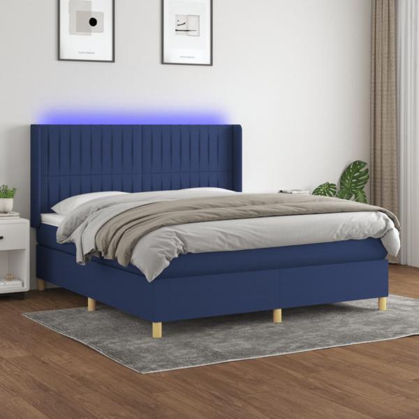 ARDEBO.de - Boxspringbett mit Matratze & LED Blau 160x200 cm Stoff