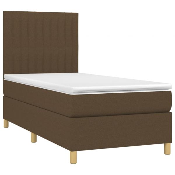 Boxspringbett mit Matratze & LED Dunkelbraun 90x200 cm Stoff