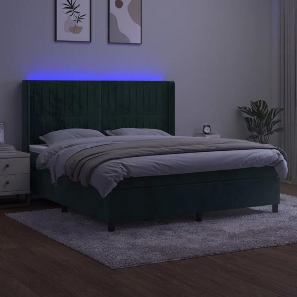 Boxspringbett mit Matratze & LED Dunkelgrün 180x200 cm Samt