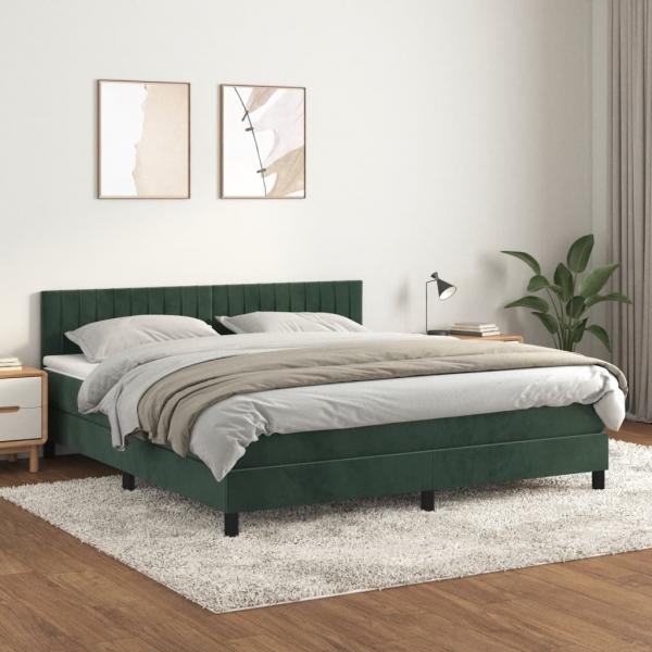 ARDEBO.de - Boxspringbett mit Matratze Dunkelgrün 160x200 cm Samt