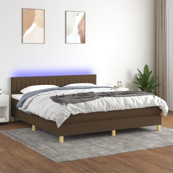 ARDEBO.de - Boxspringbett mit Matratze & LED Dunkelbraun 180x200 cm Stoff