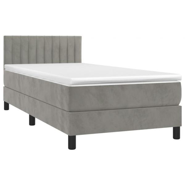 Boxspringbett mit Matratze & LED Hellgrau 90x190 cm Samt