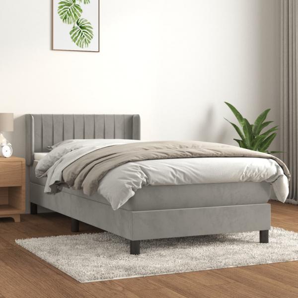 ARDEBO.de - Boxspringbett mit Matratze Hellgrau 90x190 cm Samt