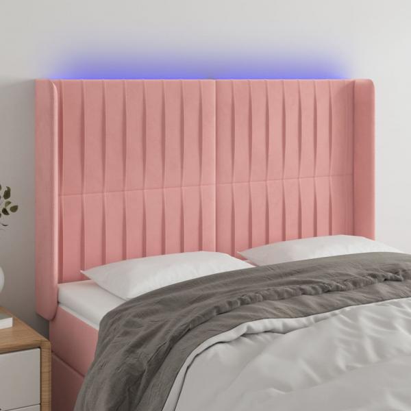 ARDEBO.de - LED Kopfteil Rosa 147x16x118/128 cm Samt