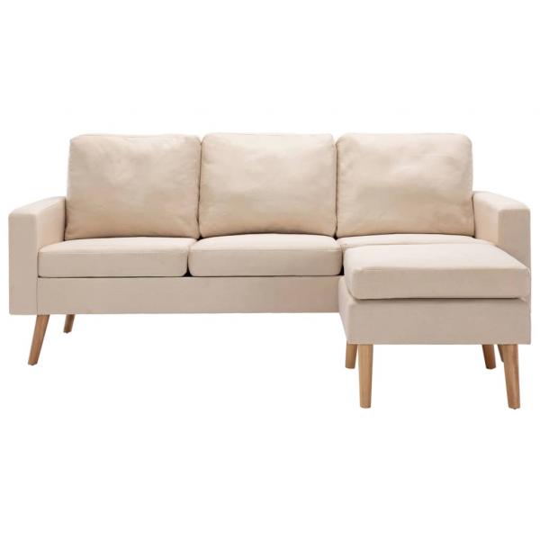 3-Sitzer-Sofa mit Hocker Creme Stoff