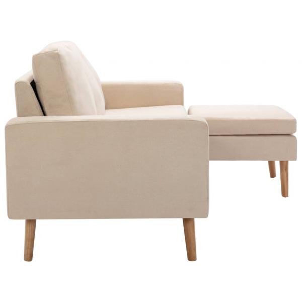 3-Sitzer-Sofa mit Hocker Creme Stoff