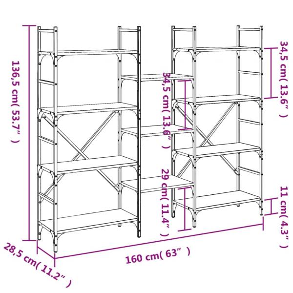 Bücherregal Grau Sonoma 160x28,5x136,5 cm Holzwerkstoff