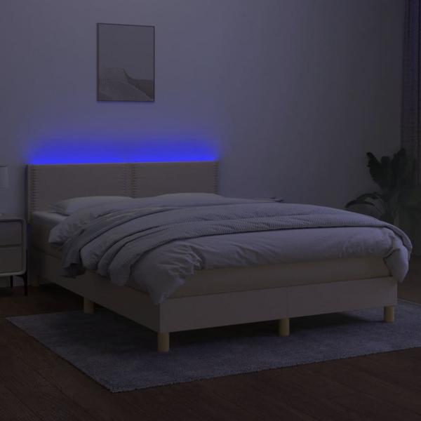 Boxspringbett mit Matratze & LED Creme 140x200 cm Stoff