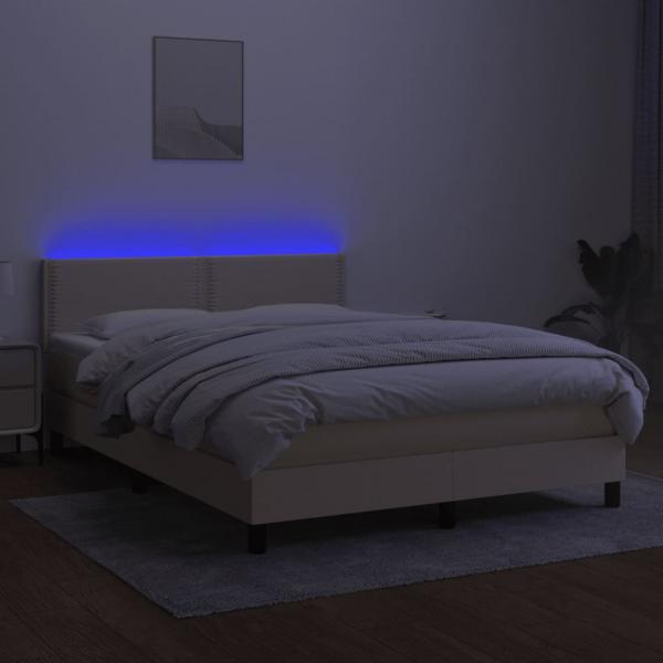 Boxspringbett mit Matratze & LED Creme 140x200 cm Stoff