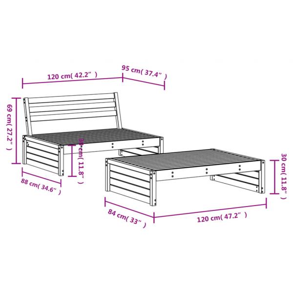 2-tlg. Garten-Lounge-Set Grau Massivholz Kiefer