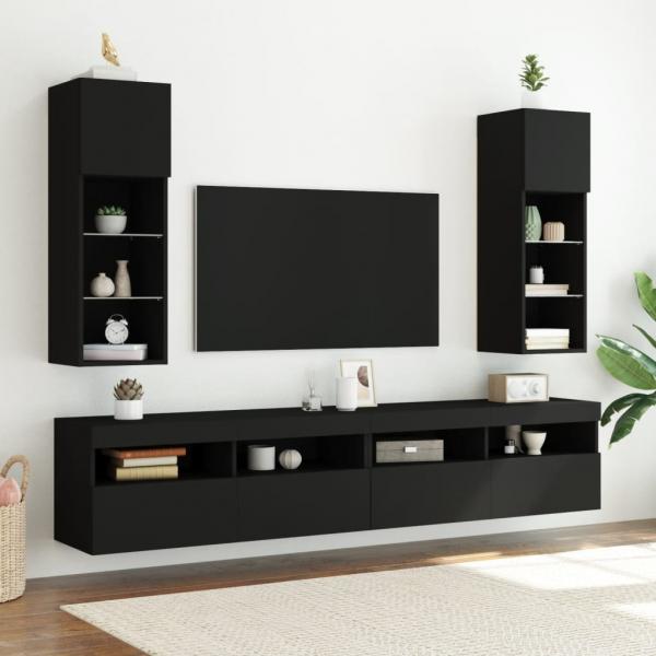 TV-Schrank mit LED-Leuchten Schwarz 30,5x30x90 cm