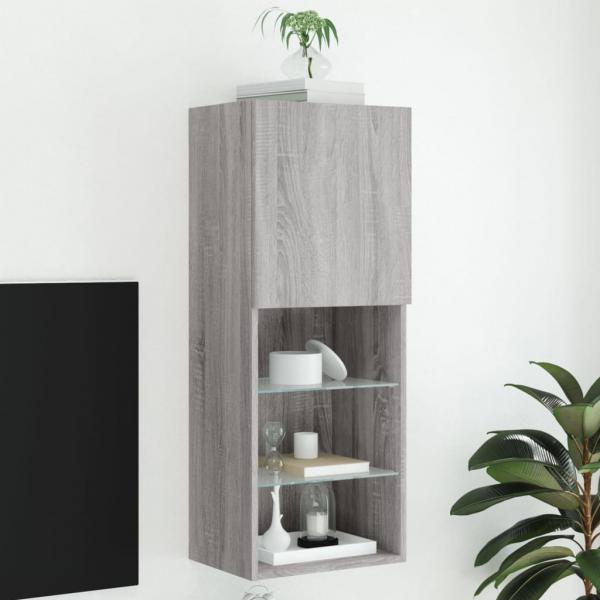 ARDEBO.de - TV-Schrank mit LED-Leuchten Grau Sonoma 40,5x30x102 cm