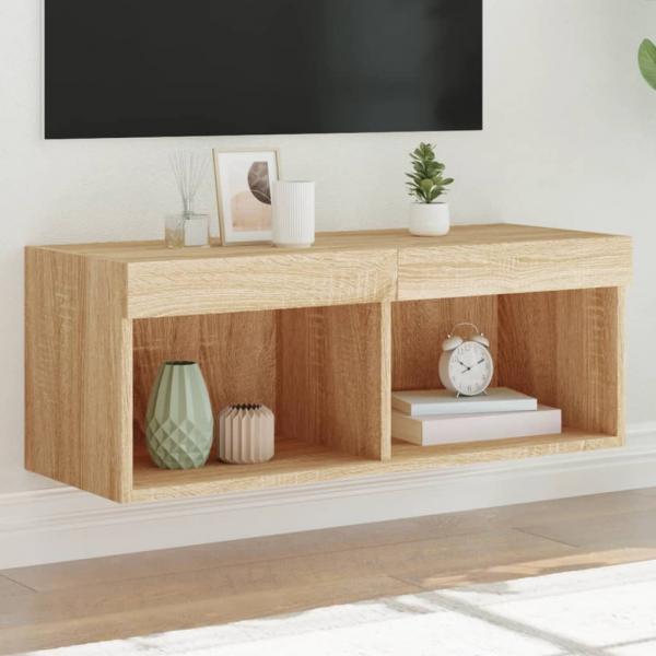 ARDEBO.de - TV-Schrank mit LED-Leuchten Sonoma-Eiche 80x30x30 cm