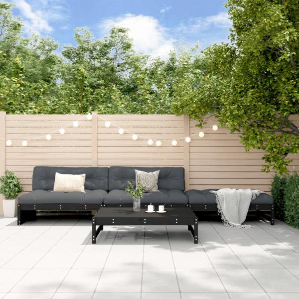 ARDEBO.de - 4-tlg. Garten-Lounge-Set Schwarz Massivholz Kiefer