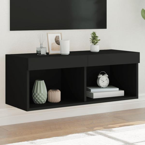 ARDEBO.de - TV-Schrank mit LED-Leuchten Schwarz 80x30x30 cm