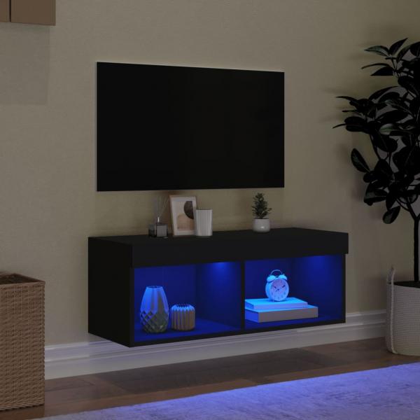 TV-Schrank mit LED-Leuchten Schwarz 80x30x30 cm