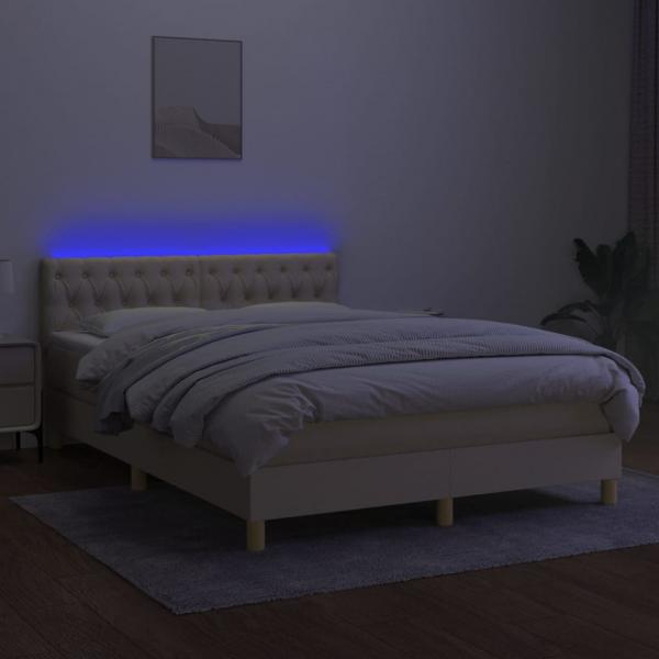 Boxspringbett mit Matratze & LED Creme 140x190 cm Stoff