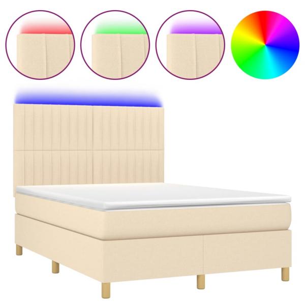 Boxspringbett mit Matratze & LED Creme 140x190 cm Stoff