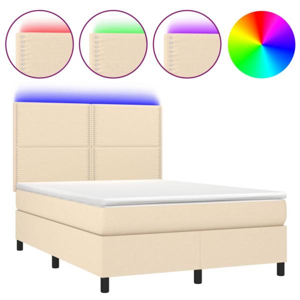 Boxspringbett mit Matratze & LED Creme 140x190 cm Stoff