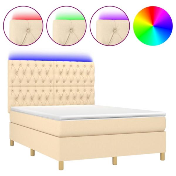 Boxspringbett mit Matratze & LED Creme 140x190 cm Stoff