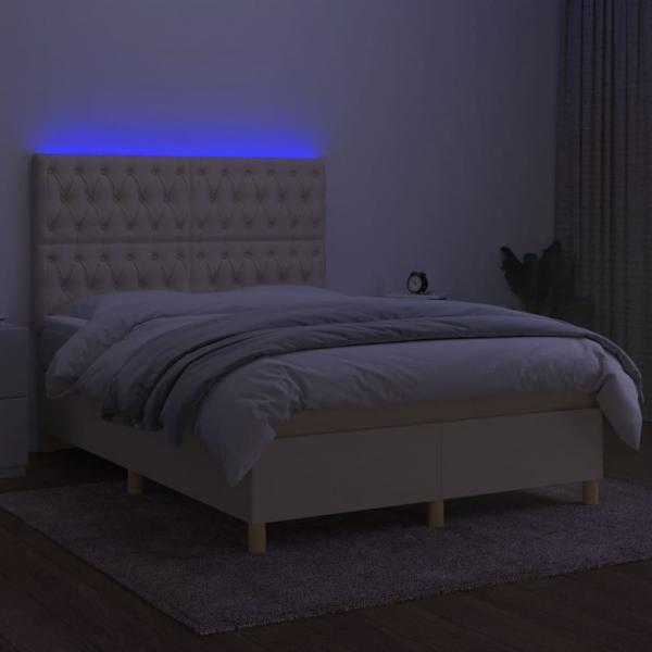 Boxspringbett mit Matratze & LED Creme 140x190 cm Stoff