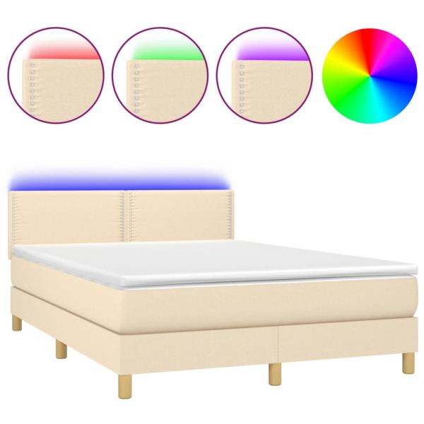 Boxspringbett mit Matratze & LED Creme 140x190 cm Stoff