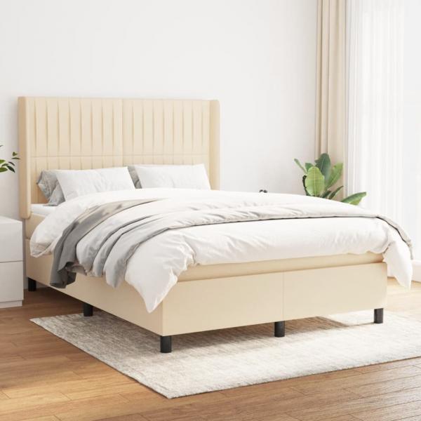 ARDEBO.de - Boxspringbett mit Matratze Creme 140x190 cm Stoff