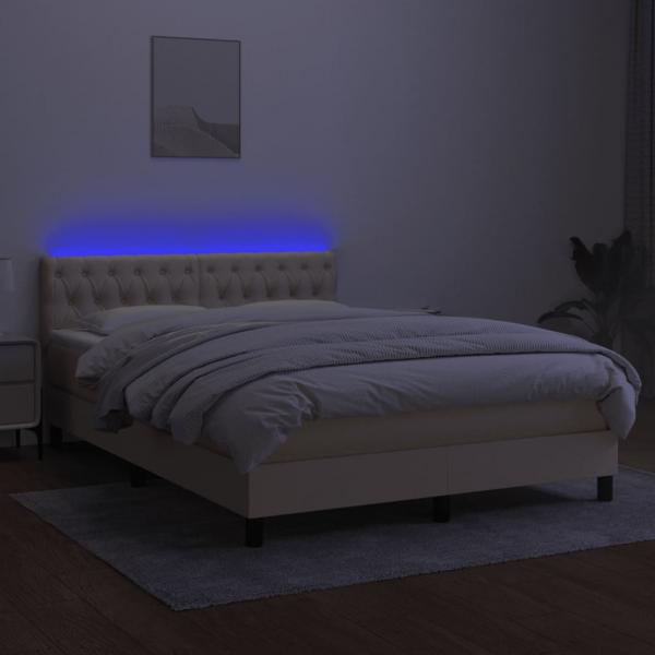 Boxspringbett mit Matratze & LED Creme 140x190 cm Stoff