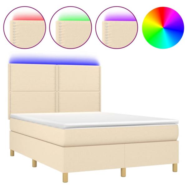 Boxspringbett mit Matratze & LED Creme 140x190 cm Stoff