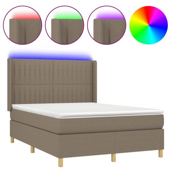 Boxspringbett mit Matratze & LED Taupe 140x190 cm Stoff