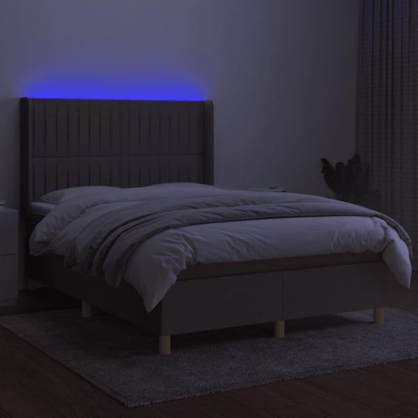 Boxspringbett mit Matratze & LED Taupe 140x190 cm Stoff