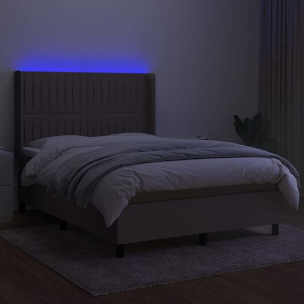 Boxspringbett mit Matratze & LED Taupe 140x190 cm Stoff