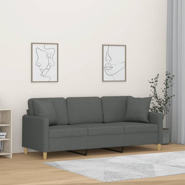 ARDEBO.de - 3-Sitzer-Sofa mit Zierkissen Dunkelgrau 180 cm Stoff