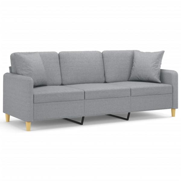 3-Sitzer-Sofa mit Zierkissen Hellgrau 180 cm Stoff