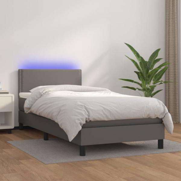 ARDEBO.de - Boxspringbett mit Matratze & LED Grau 80x200 cm Kunstleder