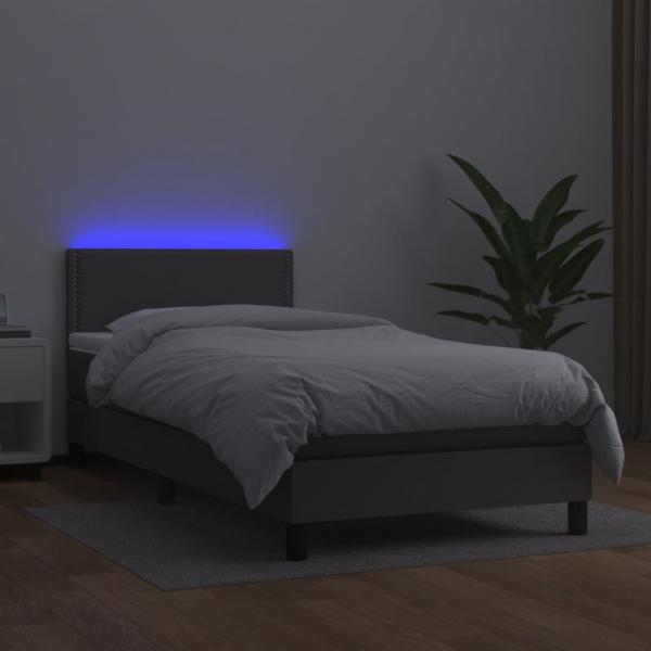 Boxspringbett mit Matratze & LED Grau 80x200 cm Kunstleder