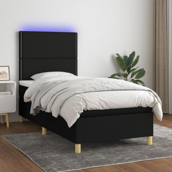 ARDEBO.de - Boxspringbett mit Matratze & LED Schwarz 80x200 cm Stoff