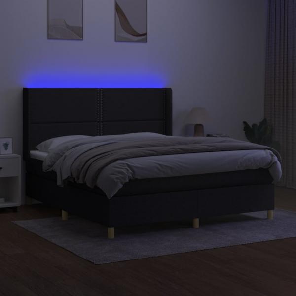 Boxspringbett mit Matratze & LED Schwarz 160x200 cm Stoff