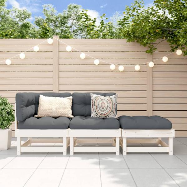 ARDEBO.de - 3-tlg. Garten-Lounge-Set Weiß Massivholz Kiefer