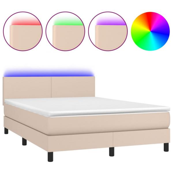 Boxspringbett mit Matratze & LED Cappuccino-Braun 140x190cm