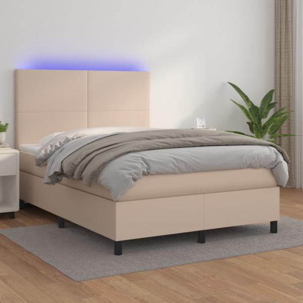 ARDEBO.de - Boxspringbett mit Matratze & LED Cappuccino-Braun 140x190cm